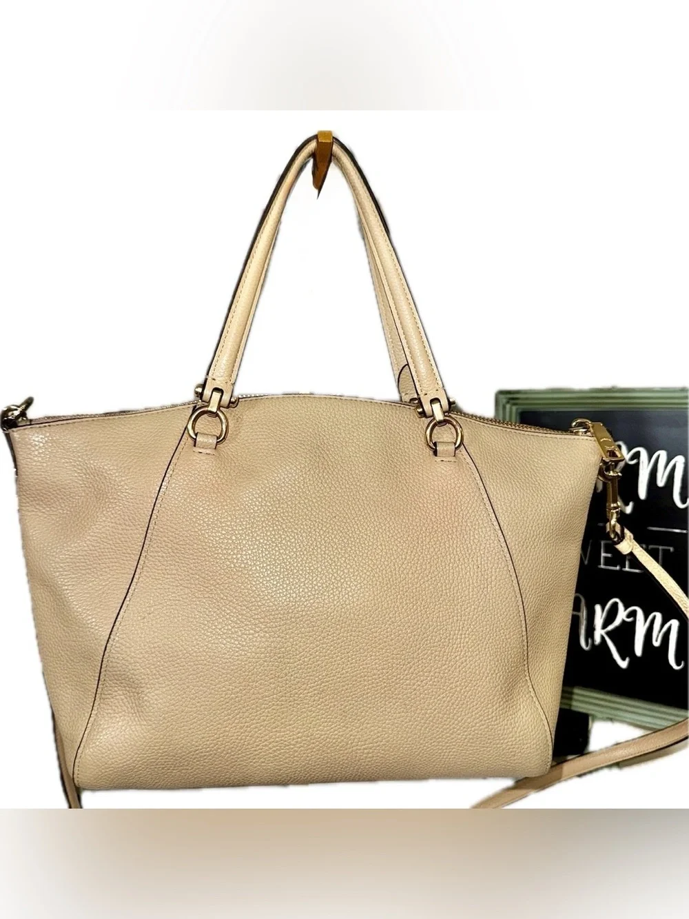 Coach Prairie Satchel 2 way Bag Pebble Leather Tan/Taupe (Style No. 58874) GUC